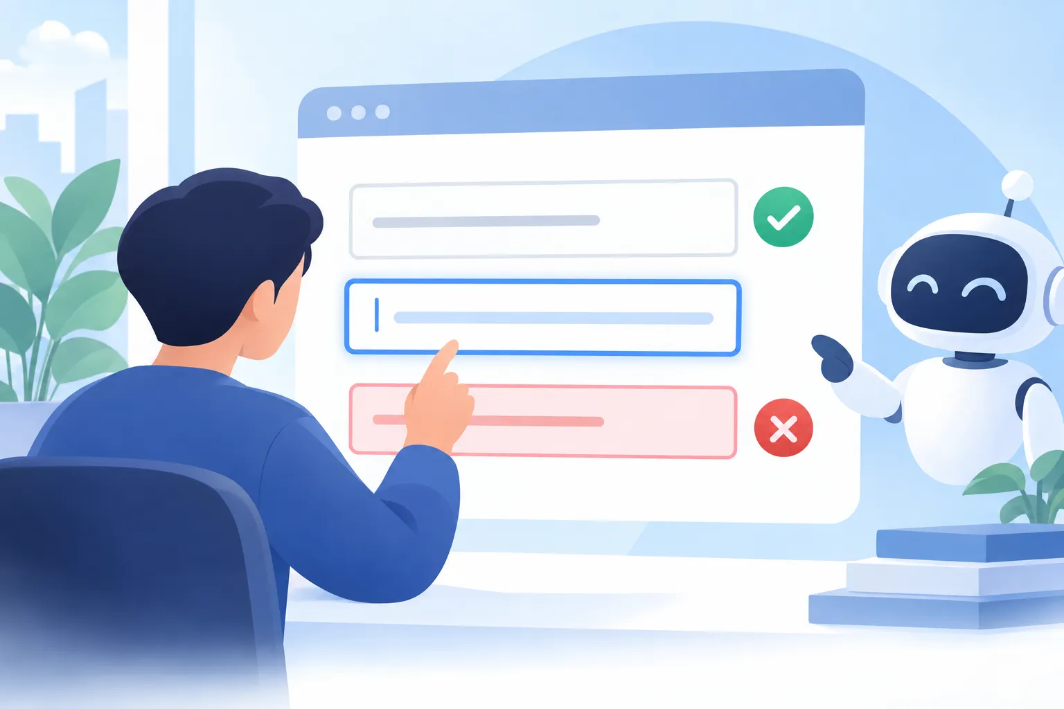 A simple web form with a focused input and distinct visual states for success and error