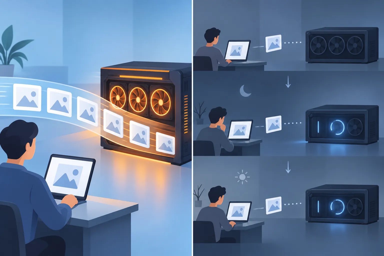 Abstract GPU workstations handle continuous image requests and widely spaced individual requests